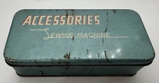 Vintage Sewing Machine Accessories Tin – Turquoise Metal Box 8” Long
