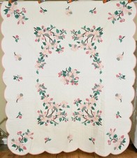 BEAUTIFUL Vintage 30's Apple Blossom Applique Antique Quilt Nice Quilting