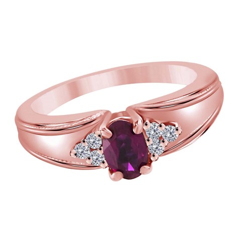 0.64Ct Amethyst Stone & Natural White Diamond Engagement Ring in 10K Solid Gold - Picture 13 of 15