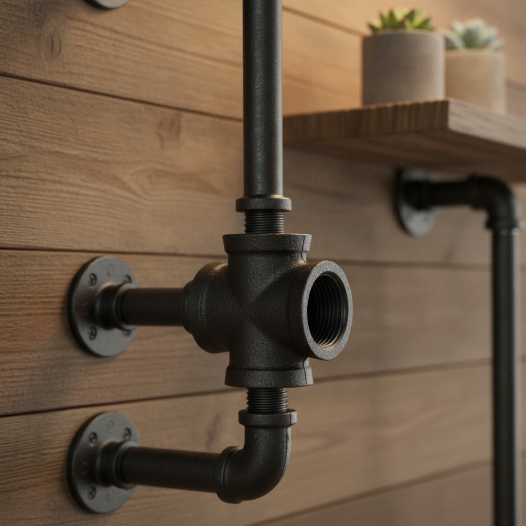 1/2 in NPT Black Cast Iron 4-Way Pipe Cross Fitting Connector 1 Piece