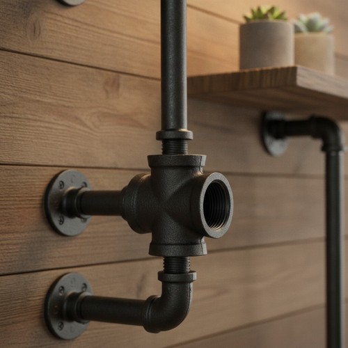 1/2 in NPT Black Cast Iron 4-Way Pipe Cross Fitting Connector 1 Piece