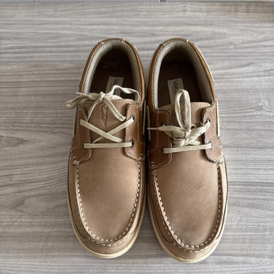 Margaritaville Anguila Hombre Cuero Tostado Natural Barco Oxfords Zapatos Talla 12 Usados en Excelente Condición Foto 4 de 4