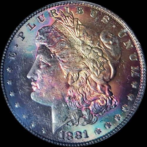 1881 $1 🌈MORGAN DOLLAR PCGS MS-65🌈FULL BLOWN DUAL SIDED RAINBOW TONED GEM🌈