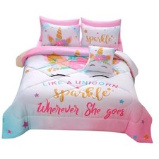 Unicorn Queen Bedding Sets for Girls Kids,8 Queen 8-Piece Unicorn Sparkle