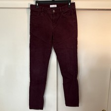 Ann Taylor LOFT Women's Burgundy Corduroy Modern Skinny Pants Zip Button 27/4