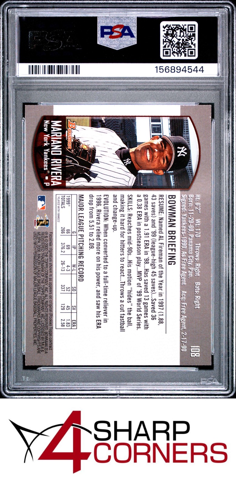 2000 BOWMAN #108 MARIANO RIVERA YANKEES HOF PSA 10 view 2