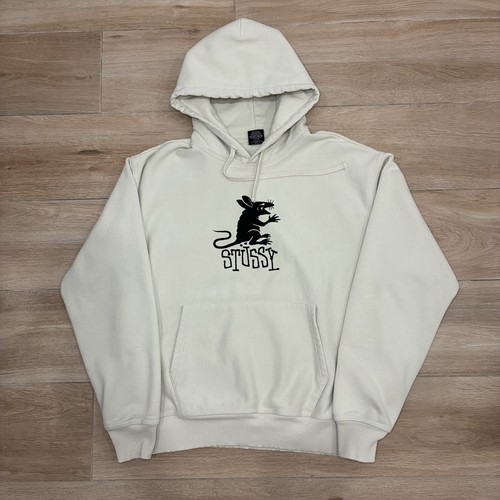 Stüssy Rat Hoodie Cream Colored Hoodie with Black Rat Graphic