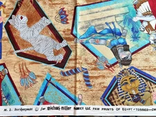 Michael Miller PAW PRINTS OF EGYPT  Cleopatra Mummy Cats Cotton Fabric 1 yd OOP