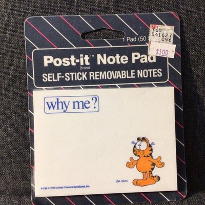 Vintage Garfield Post-It Note Pad Stationary 1985 Hp 795.  Why Me