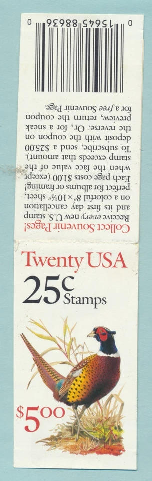 US MINT NEVER NH OG 25c PHEASANT 2 PANE BOOKLET SCOTT #BK158 11c US SHIPPING ! - Image 2 of 2
