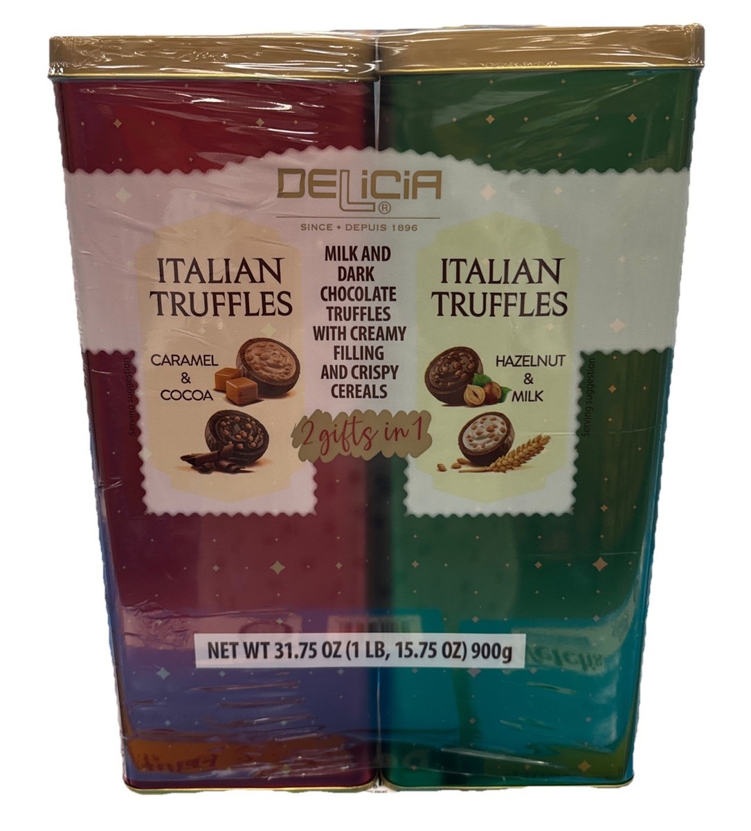 Delicia Italian Truffles 2 Packets Cocoa& Caramelo, Hanzelnut