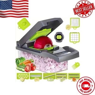 16Pc Vegetable Chopper Slicer Cutter Manual Food Onion Veggie Dicer Grey