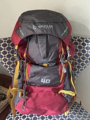 Magellan Outdoors 40L Hydration Backpack Hiking Red/Gray/Yellow 3 Pocket