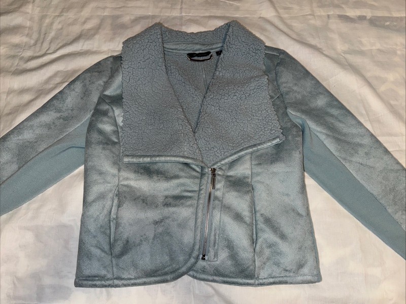 H by Halston Women's Jacket Size 16 Seafoam Green Faux Suede Moto Motorcycle