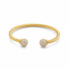 Gold Torque Bracelet with CZ Adjustable Unisex Bracelet