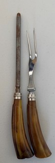 Bakelite Handle Carving Knife & Fork Set Marbled 2pc