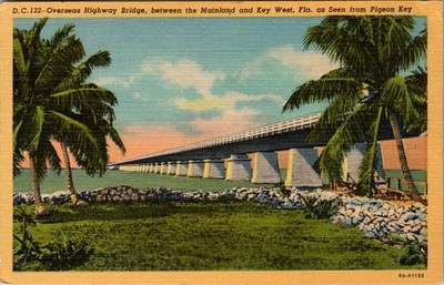 Overseas Hwy Bridge Key West Florida FL View From Pigeon Key c1951 Lin Postcard