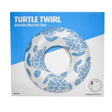 In The Swim Turtle Twirl Inflatable Ring Pool Float – Light Blue Turtle Design