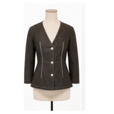 Christian Dior Brown Tailored Blazer Jacket Contrast Stitch Women's 42