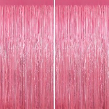 Pink Tinsel Backdrop, 2 Pack Foil Fringe Curtains for Party Decor