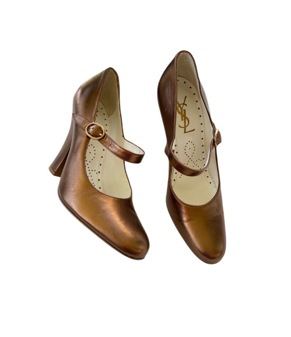 Tacchi a spillo Yves Saint Laurent marrone blocco colore bronzo metallizzato marrone senza scatola