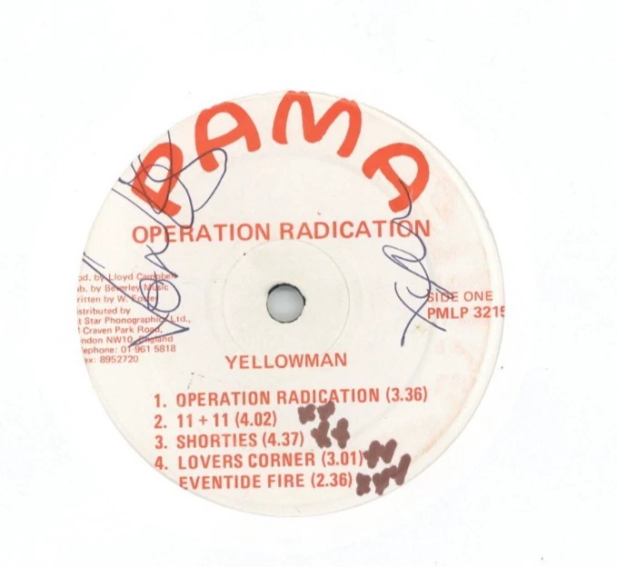 " OPERATION RADICATION." yellowman. PAMA 10in 1982. - Image 4 of 4