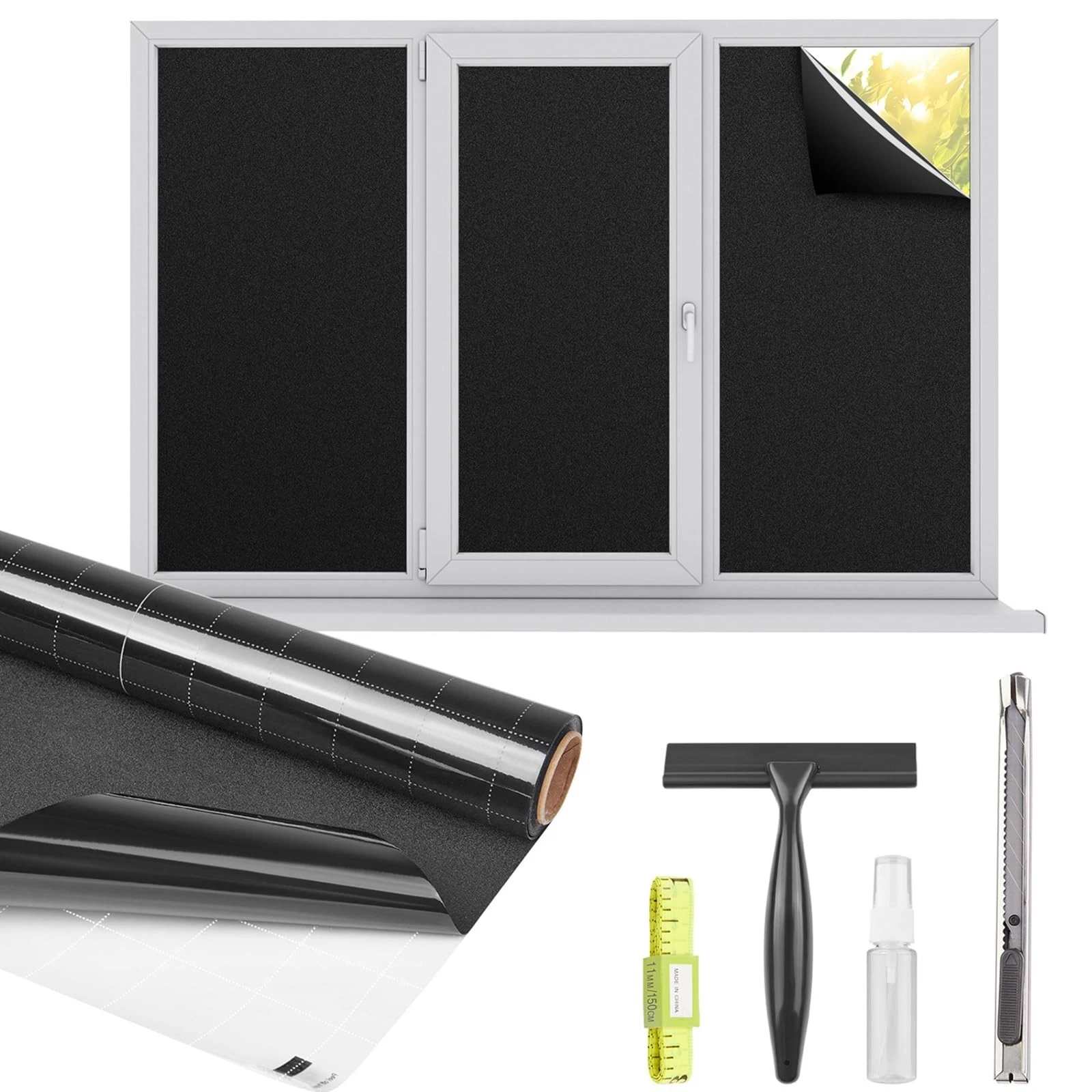 Kromapolis Blackout Window Privacy Film Total Light Blocking Room Darkening W...
