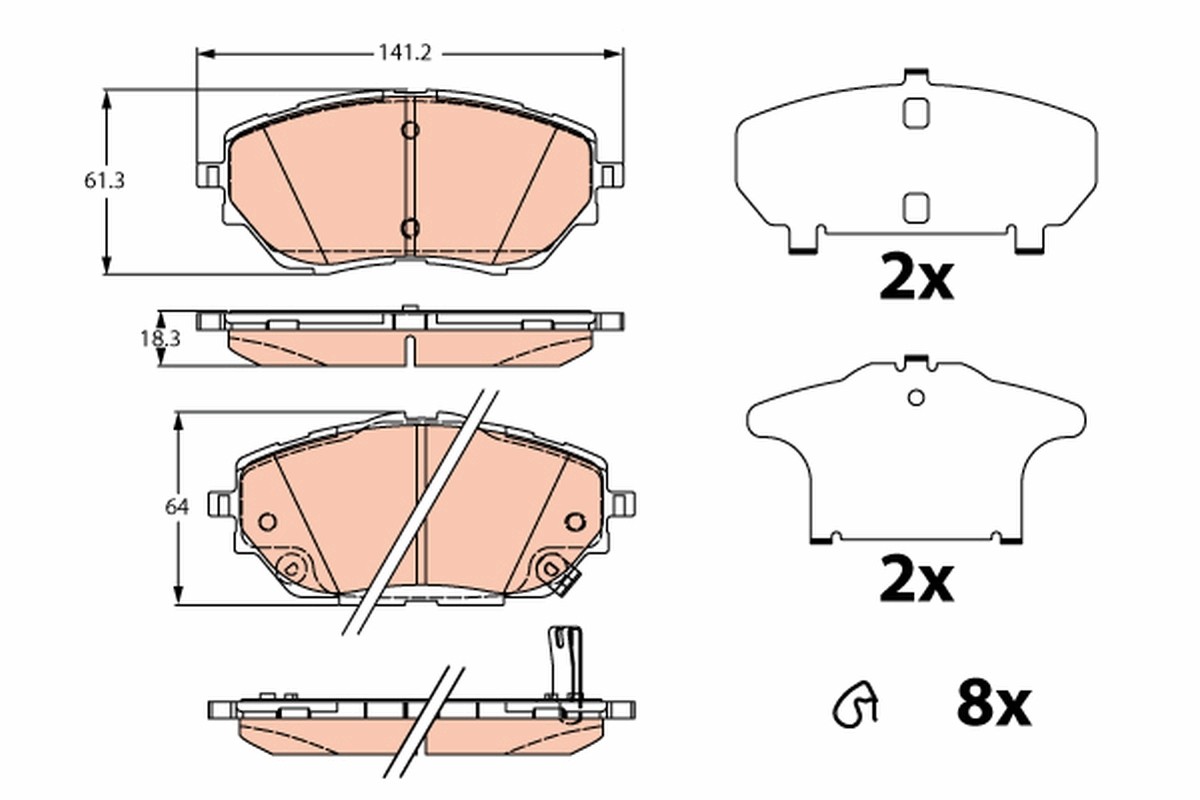 Fits TRW GDB2290 Brake Pad Set, disc brake GDB2290 As part of ZF Aftermarket, e