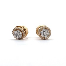 14K Yellow Gold .25CTTW Round Cut & Single Cut Cluster Diamond Halo Stud Earring