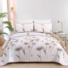Dinjoy Floral Quilt Set King Size Beige/Khaki Print Bedspreads Coverlet Set ...