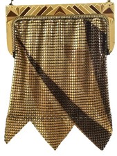 El-Sah Whiting Davis Enamel Mesh Deco Flapper Compact Purse Asymmetric Geometric