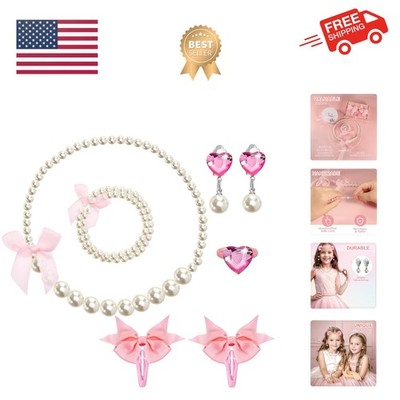 Handmade Pearl Kids Jewelry Set for Little Girls Toddler - Unique Clip On Ear...