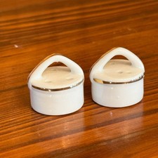 Salt Pepper Shakers White Good Vintage Gold Trim MCM Round