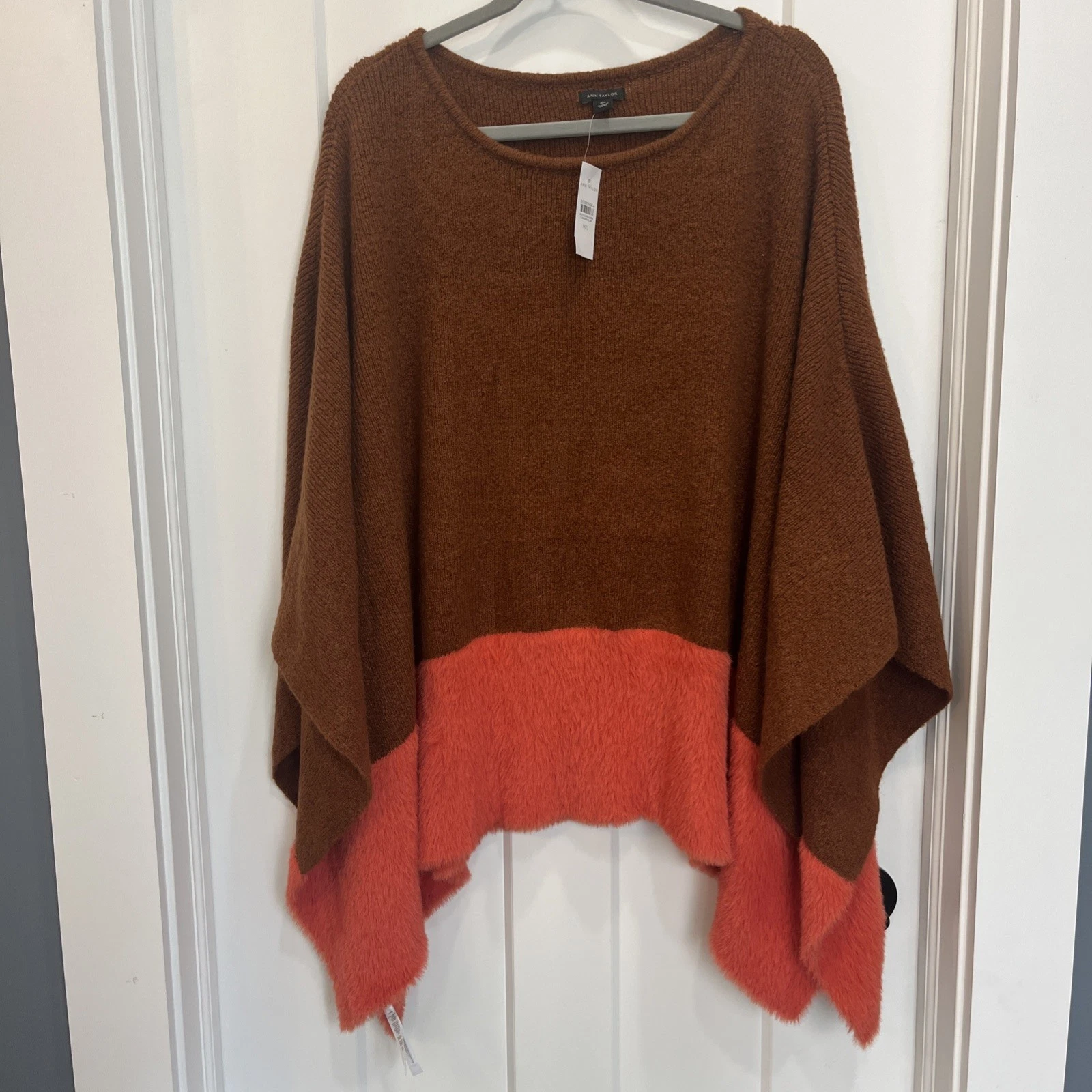 Ann Taylor Boatneck Poncho Sweater Size M/L Brown and Orange Color Very Soft