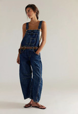 FREE PEOPLE We The Free Good Luck Barrel Overalls, Deep End NEW 