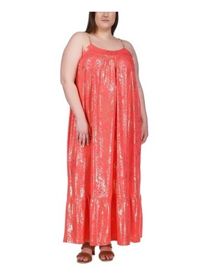 MICHAEL MICHAEL KORS Womens Coral Sleeveless Scoop Neck Maxi Shift Dress Plus 2X