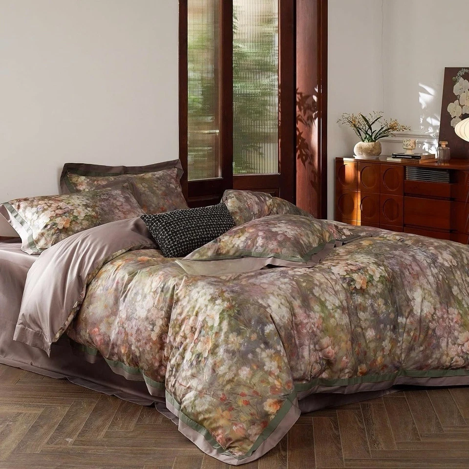 NEW Anthro Blush Pink Silk Floral Boho Cotton Queen Bedding Duvet & Sham Set - Image 4 of 4