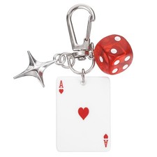 Poker Dice Keychain Lucky Bag Charm Mini 3D Dice Playing Card Keyrings Heart Ace