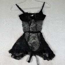 Victorias Secret Black Eyelash Lace Underwire Teddy Bodysuit XS 134359-QB4