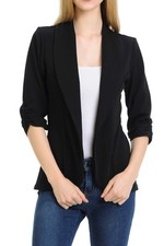 Women's 3/4 Ruched Sleeve Lightweight Work Office Blazer Jacket S-3XL X-Large