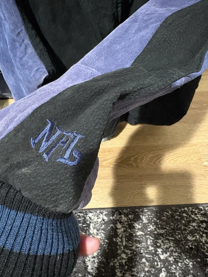 Vintage NFL Dallas Cowboys Suede Leather Blue Black Bomber Zip Up Jacket Large - Image 4 of 4