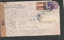 Peru WWII registered censor cover Esther Crooks Cultural Lima - Pleasantville NY