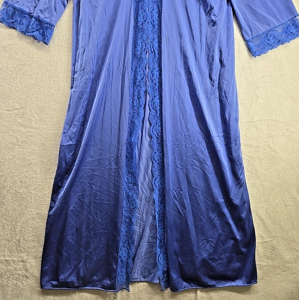 Vtg 1940s Satin Peignoir Gown Robe Lg Blue Nightgown Antique Boudoir Nancy King - Image 3 of 4