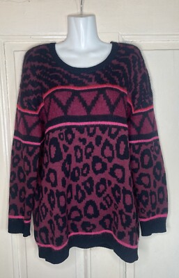 Lala Berlin Pullover bordeaux mit Geo- und Leo-Muster, Wolle, Mohair, Cashmere