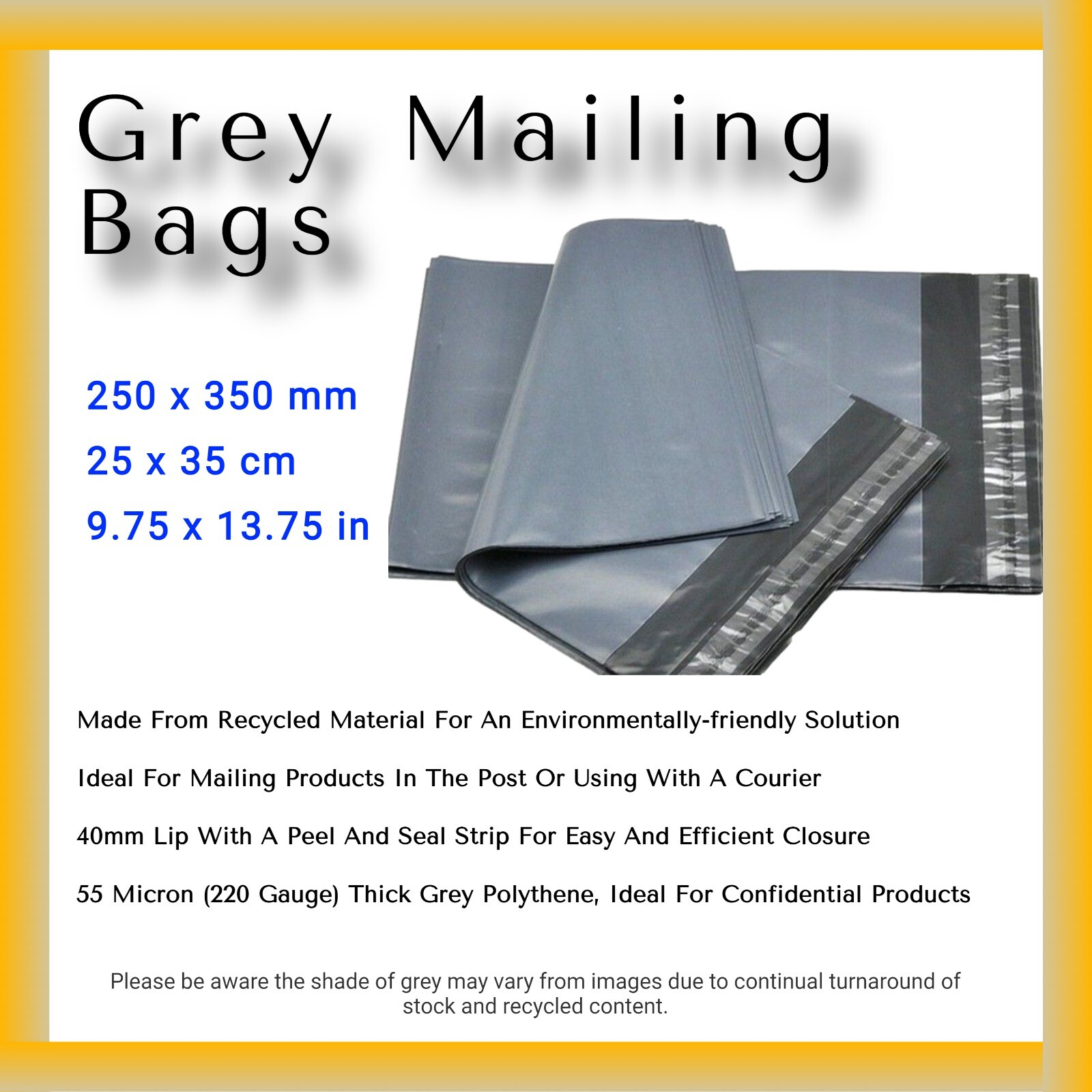 A4 MAILING BAGS / ENVELOPES GREY POLYTHENE SELF SEAL PLASTIC 250 x