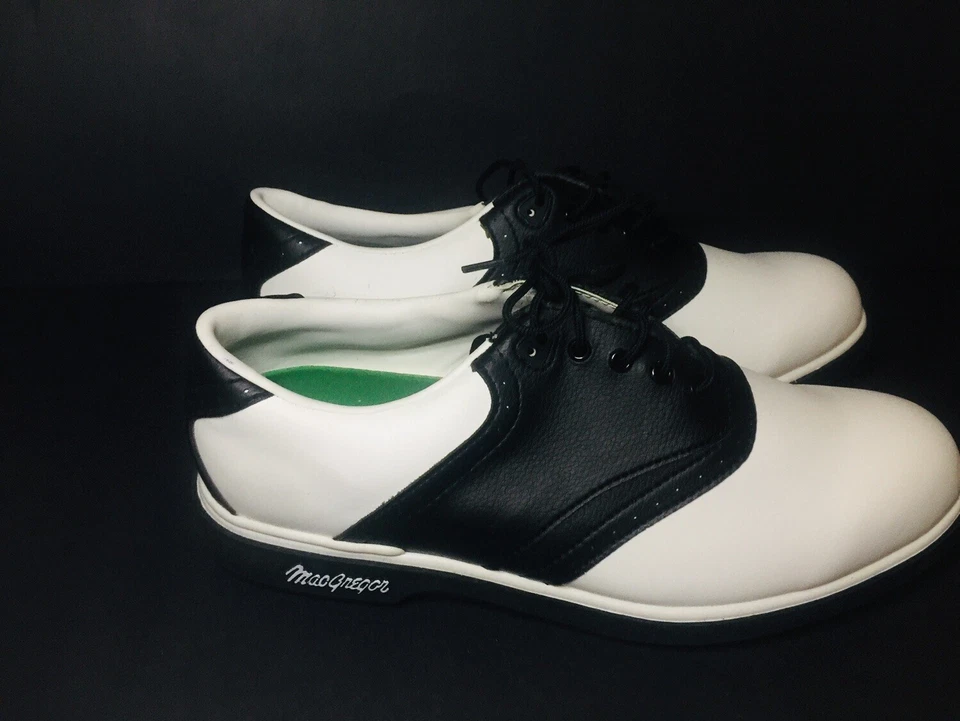 Nuevos Zapatos de Golf MacGregor Talla 9 Para Hombre Clásicos Sillín Blanco Negro -De Colección Foto 3 de 4