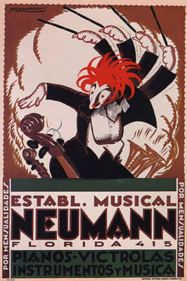 MUSICAL NEUMANN FLORIDA PIANO VICTROLA ORCHESTRA CONDUCTOR VINTAGE POSTER REPRO