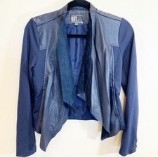 KUT From The Kloth Women's Navy Faux Leather Ponte Draped Front Blazer Size XS