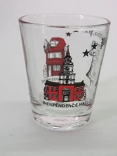 Liquor Shot Glass ~ PENNSYLVANIA DUTCH COUNTRY ~ Horse & Carriage, Hex Sign Barn