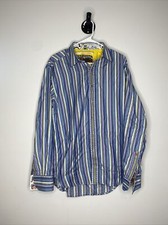 Mens Robert Graham Blue Striped Long Sleeve Button Down Shirt Large